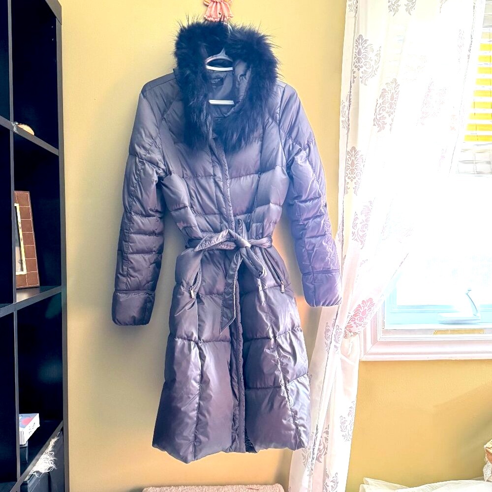 Real fur trim long winter jacket